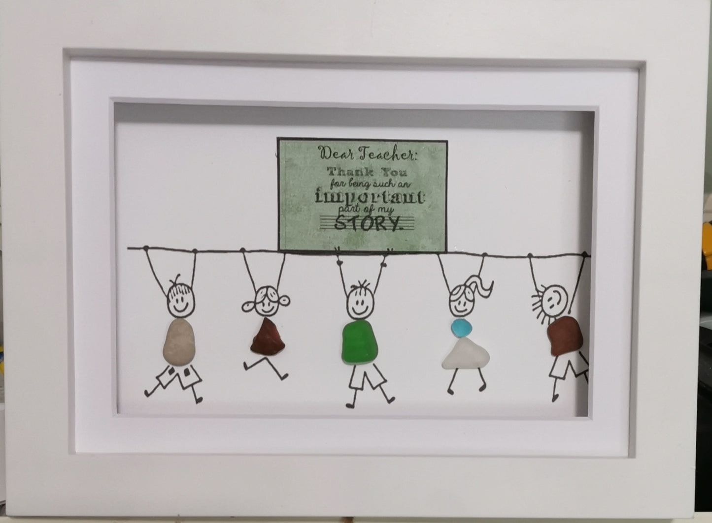 Teacher's Gift - Pebble art and sea glass.