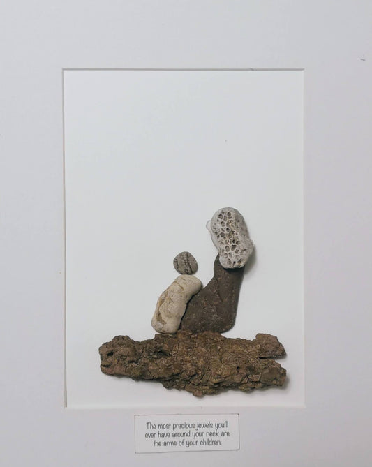 pebble art rock art a mother and her child new baby. shower gift.  the most precious stones